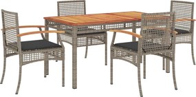 vidaXL Σετ Τραπεζαρίας Κήπου 5 τεμ. Γκρι Συνθ. Ρατάν με Μαξιλάρια