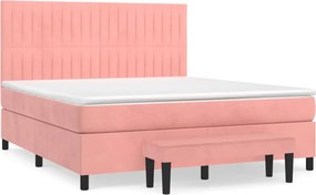 vidaXL Κρεβάτι Boxspring με Στρώμα Ροζ 180x200 εκ. Βελούδινο