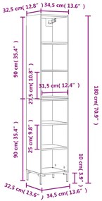 Ντουλάπι Sonoma δρυς34,5 x 32,5 x 180 εκ.από Επεξεργασμένο ξύλο - Καφέ