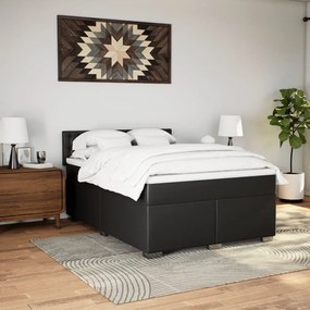 Κρεβάτι Boxspring με Στρώμα Μαύρο 140x190εκ.από Συνθετικό Δέρμα - Μαύρο