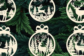 Σετ των 2 Intra απο ξύλο plywood 3mm-4mm πάχος Χριστουγεννιάτικα στολίδια κοπής με λέιζερ Δίασταση 20x30 cm INTRAFABR-107444292