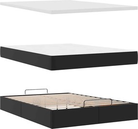 vidaXL Οθωμανικό κρεβάτι με στρώμα Μαύρο 140x190cm Συνθετικό δέρμα