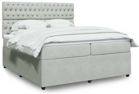 vidaXL Κρεβάτι Boxspring με Στρώμα Ανοιχτό Γκρι 200x200 εκ. Βελούδινο
