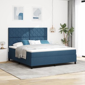 vidaXL Κρεβάτι Box Spring με Στρώμα Μπλε Σούπερ Κινγκ Ύφασμα