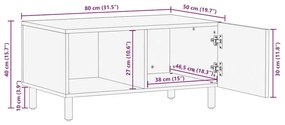 Τραπεζάκι Σαλονιού Μαύρο 80x50x40 cm Μασίφ τραχύ ξύλο Μάνγκο - Μαύρο