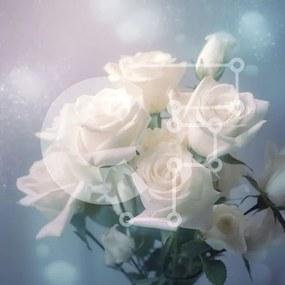 Σετ των 2 Intra Συλλεκτικό Ξύλινο Παζλ Plywood  4mm - Κομψή εικόνα λευκών τριαντάφυλλων σε μπλε φόντο Σε Ξύλινο Κουτί - Διαστάσεις: 10x10 cm – 25 κομμάτια