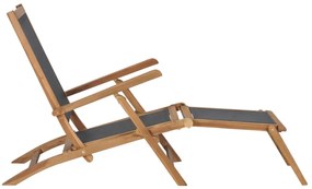 vidaXL Ξαπλώστρα με Υποπόδιο Μαύρη από Μασίφ Ξύλο Teak