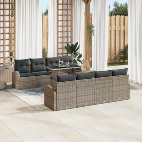 vidaXL Σετ Σοφών 9 κομματιών  με Γκρι Μαξιλάρια Πολυ Ρατάν