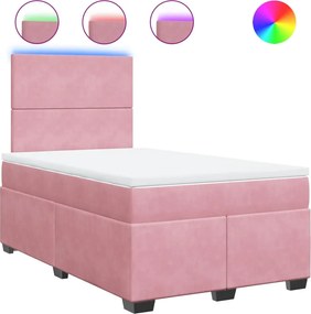 vidaXL Κρεβάτι Boxspring με Στρώμα Ροζ 120x200 εκ. Βελούδινο