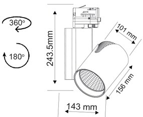 GREY LED TRACK LIGHT 35W 3.000K 4WIRES 24° 2500LM 230V Ra80