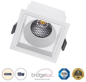 PLUTO-M 60272 Χωνευτό LED Spot Downlight TrimLess Μ8.4xΠ8.4cm 10W 1300lm 38° AC 220-240V IP20 Μ8.4 x Π8.4 x Υ5.9cm - Τετράγωνο - Λευκό &amp; Anti-Glare HoneyComb - Φυσικό Λευκό 4500K - Bridgelux COB - 5 Years Warranty