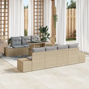 vidaXL 8 Τεμαχίων Σετ Καναπέ Κήπου με Μαξιλάρια σε Μπεζ Πολυ-Ράτταν