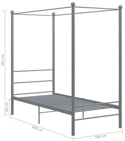vidaXL Πλαίσιο Κρεβατιού με Ουρανό Γκρι 90 x 200 εκ. Μεταλλικό