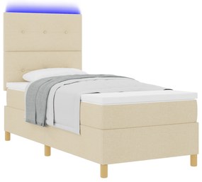 vidaXL Κρεβάτι Box Spring με Στρώμα & LED Κρεμ 90x200 εκ. Υφάσματος