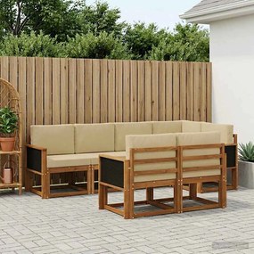 vidaXL Σειρά Καναπέ Εξωτερικού 7 pcs Φυσικό και Μπεζ Πολυεστέρας