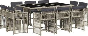 vidaXL Σετ Τραπεζαρίας Κήπου 11 τεμ. Αν. Γκρι Συνθ. Ρατάν με Μαξιλάρια
