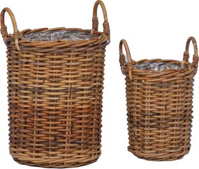 vidaXL Καλάθι Φυτευτή με αποθήκευση 2 pcs Καφέ Ρατάν Κούμπου