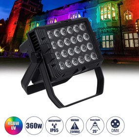 51175 GloboStar® 51175 HARPIES Επαγγελματική Κεφαλή PAR DMX512 360W AC 220V-240V 4in1 - SPOT 25° OSRAM LED Αδιάβροχη IP65 RGBW+UV - Μαύρο - L34 x W21 x H34cm
