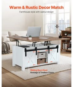 VEVOR 1000 mm Farmhouse Lift Top Coffee Table, Rustic Center Table with Barn Door and Hidden Storage Compartment, Modern Rectangle Lifting Tabletop for Living Room, Office, Home, Easy Assembly, Brown