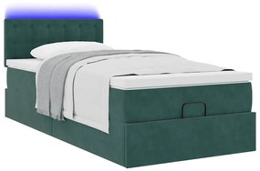 ΟΘΩΜΑΝΙΚΟ ΚΡΕΒΑΤΙ ΜΕ ΣΤΡΩΜΑ &amp; LEDS DARK GREEN 90X190CM VELVET 3312737