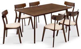 Intrahome Tραπεζαρία Benson - Toto Intrahome σετ 7τμχ καρυδί - ύφασμα μπεζ 150x90x75εκ | SKU: INTRAPA-311111201