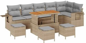 vidaXL Σετ Καναπέ Κήπου Ρυθμιζόμενο ύψος 10 pcs Μπεζ συνθετικό ρατάν