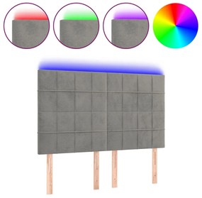 vidaXL Κεφαλάρι Κρεβατιού LED Ανοιχτό Γκρι 144x5x118/128 εκ. Βελούδινο
