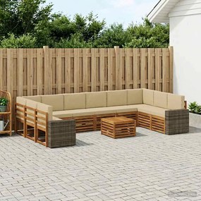 vidaXL Σειρά Καναπέ Εξωτερικού 11 pcs Φυσικό και Μπεζ Πολυεστέρας
