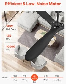 VEVOR 72" Wood Blade Ceiling Fan No Light Remote Control Reversible Motor Black
