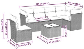vidaXL Καναπές Σετ 7 Τεμαχίων Μαύρο Συνθετικό Ρατάν με Μαξιλάρια