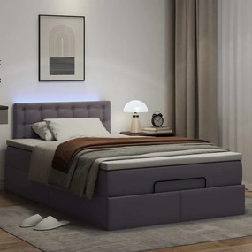 VidaXL Οθωμανικό κρεβάτι με στρώματα & LEDs Γκρι Faux Leather