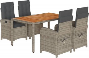 vidaXL Σετ Τραπεζαρίας Κήπου 5 τεμ. Γκρι Συνθ. Ρατάν με Μαξιλάρια