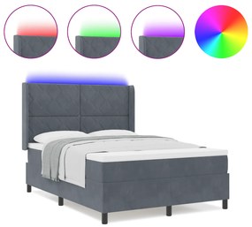 vidaXL Κρεβάτι με Στρώμα & Φωτισμό LED Γκρι Σκούρο 160x200 εκ Βελούδο