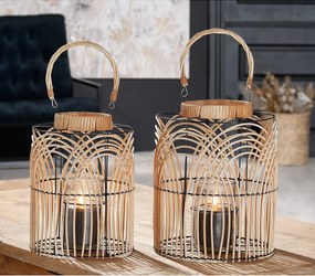 Φανάρι ArteLibre Φυσικό/Μαύρο Rattan/Μέταλλο 33cm