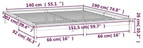 Πλαίσιο Κρεβατιού με LED 140 x 190 εκ. από Μασίφ Ξύλο - Καφέ