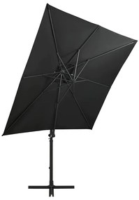 vidaXL Ομπρέλα Κρεμαστή Κήπου με Ιστό και LED Μαύρη 250 εκ.