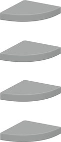 vidaXL Ράφια Τοίχου Γωνιακά 4 τεμ. Γκρι 25x25x3,8 εκ. MDF