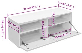 vidaXL Έπιπλο Τηλεόρασης Λευκό 95 x 35 x 36 εκ. από Επεξ. Ξύλο