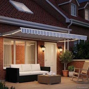 vidaXL Χειροκίνητο πλαίσιο τέντας με LED Μπλε και άσπρο 5 x 3 m