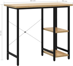vidaXL Γραφείο Υπολογιστή Μαύρο/Ανοιχτ. Δρυς 80x40x72εκ MDF &amp; Μέταλλο