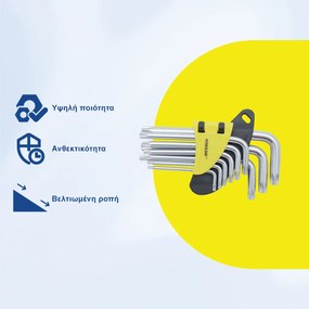 Σετ 9 Κλειδιά Torx σε Σχήμα L με Μεγέθη Κεφαλής από T10 έως T50