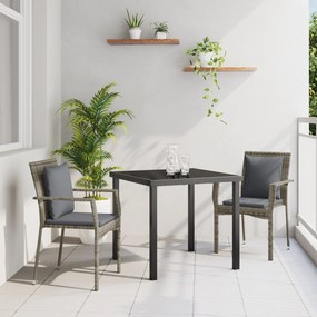 vidaXL Σετ 3 Τεμαχίων Τραπεζαρίας Κήπου με Μαξιλάρια Γκρι Πολυ Ρατάν