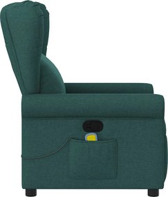 vidaXL Πολυθρόνα Μασάζ Ανακλινόμενη Σκούρο Πράσινο Υφασμάτινη