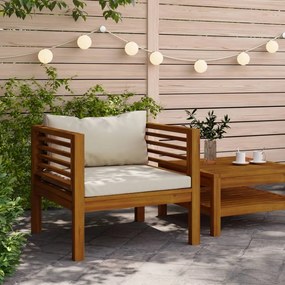 Καρέκλα Κήπου από Μασίφ Ξύλο Ακακίας με Λευκά Κρεμ Μαξιλάρια