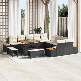 vidaXL Σετ Καναπέ Κήπου με μαξιλάρι 13 pcs Μαύρο Πολυ ράταν