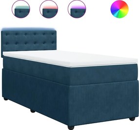 vidaXL Κρεβάτι Boxspring με Στρώμα Μπλε 90x190 εκ. Βελούδινο