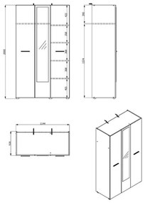 Ντουλάπα Ritmo με Καθρέφτη 3Κ1Ο Sonoma 114.5x51.5x200 εκ. 114.5x51.5x200 εκ.