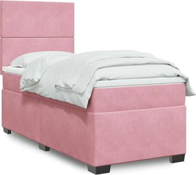 vidaXL Κρεβάτι Boxspring με Στρώμα Ροζ 90x190 εκ. Βελούδινο