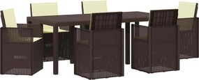 vidaXL Σέτ φαγητού για κήπο με μαξιλάρι 7 pcs Καφέ και Κρεμ PP