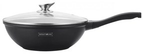 Τηγάνι Wok Royalty Line RL-BW28M, 28cm, Mαρμάρινη επίστρωση, Επαγωγή, Μαλακή λαβή, Μαύρο